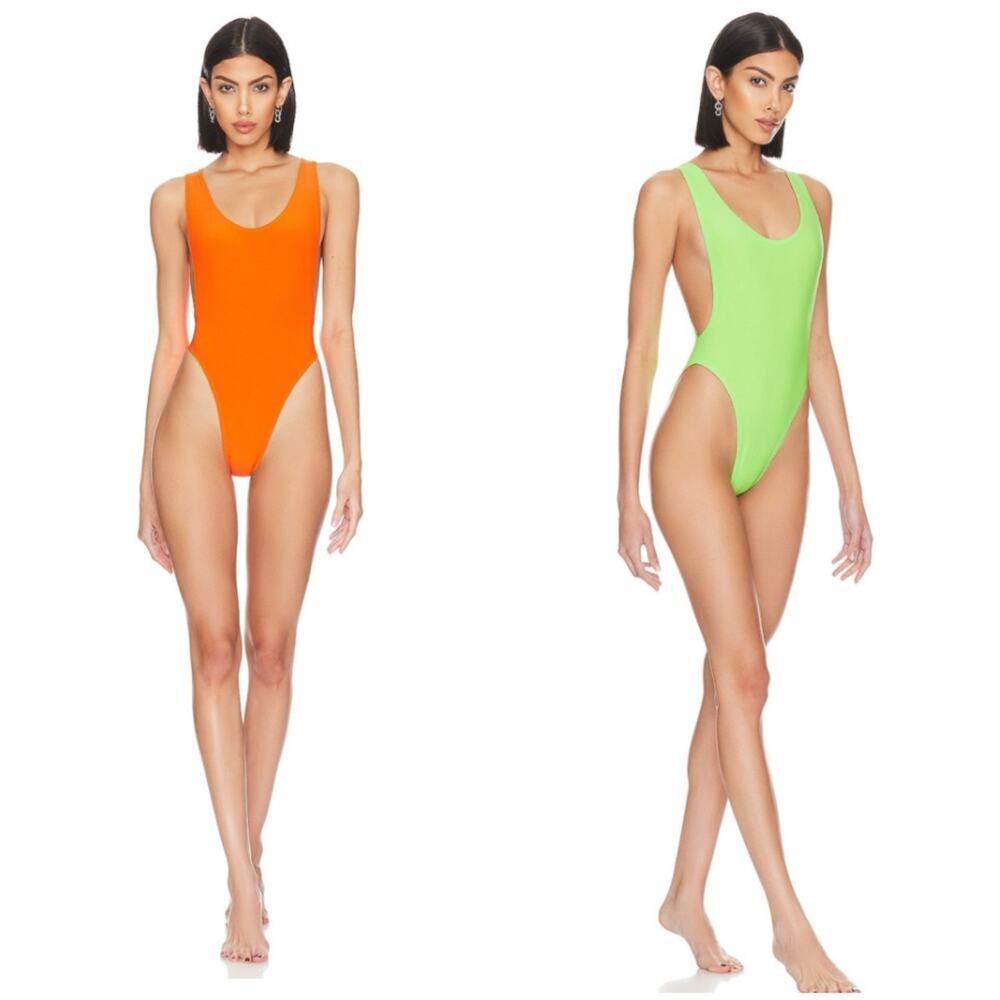 Norma Kamali Women's Reversible Marissa One-Piece Suimsuit Size M Neon Green NWT